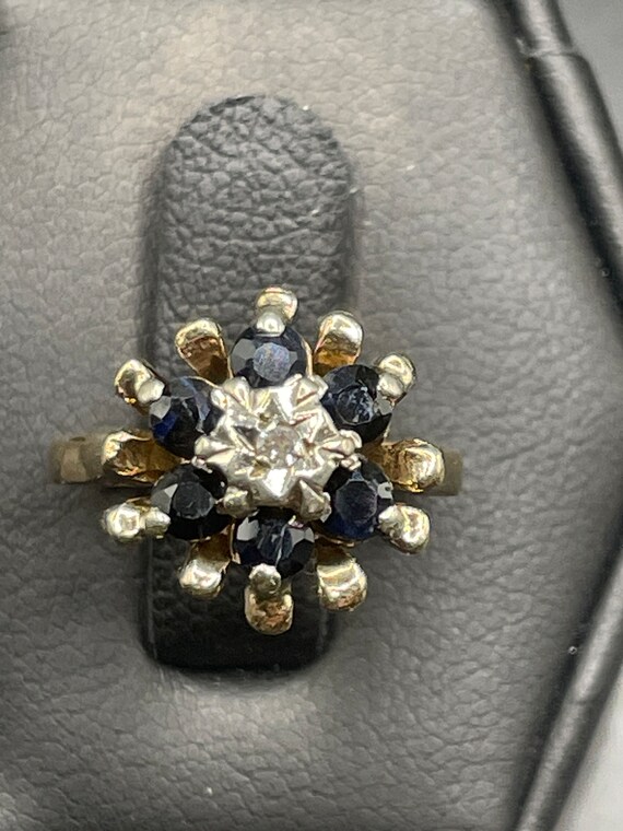 9kt antique, diamond, and sapphire ring