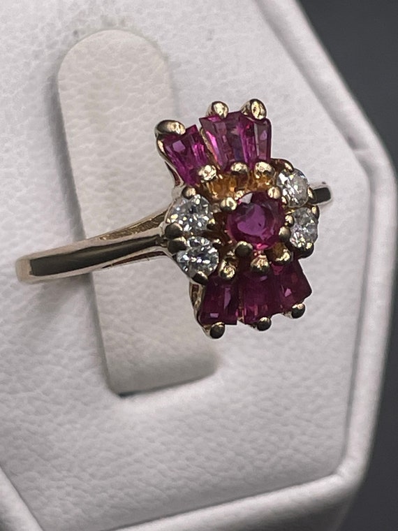 14kt antique Ruby, and diamond cluster ring