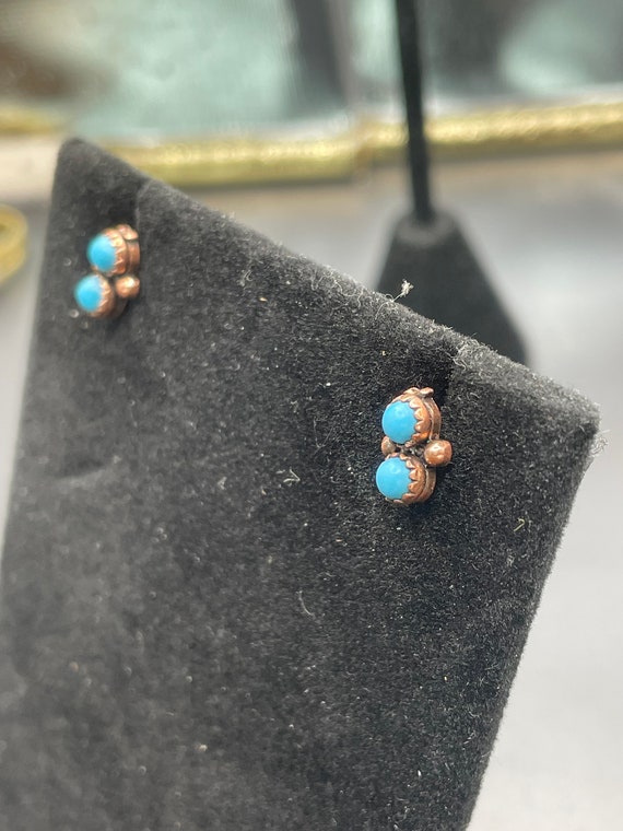 Antique turquoise native American earrings 14 kar… - image 2