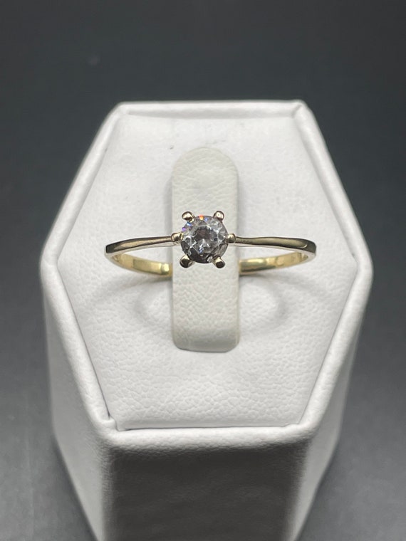 14kt antique, simulated, diamond solitaire