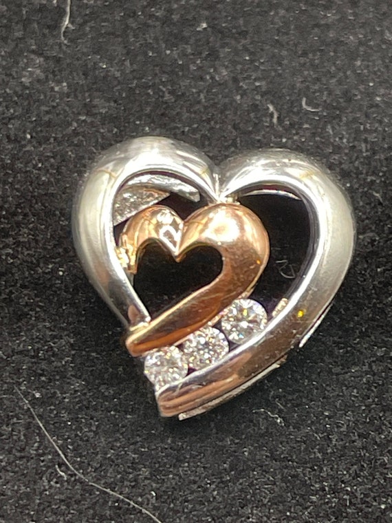 10 karat vintage, diamond heart, pendant, rose an… - image 1