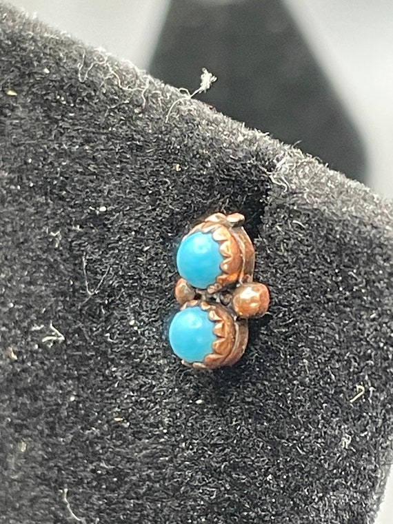 Antique turquoise native American earrings 14 kar… - image 3