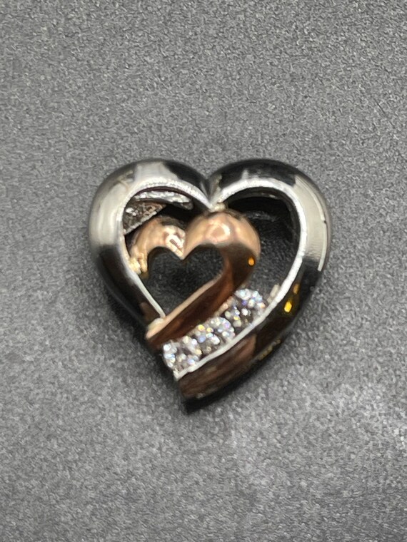 10 karat vintage, diamond heart, pendant, rose an… - image 2