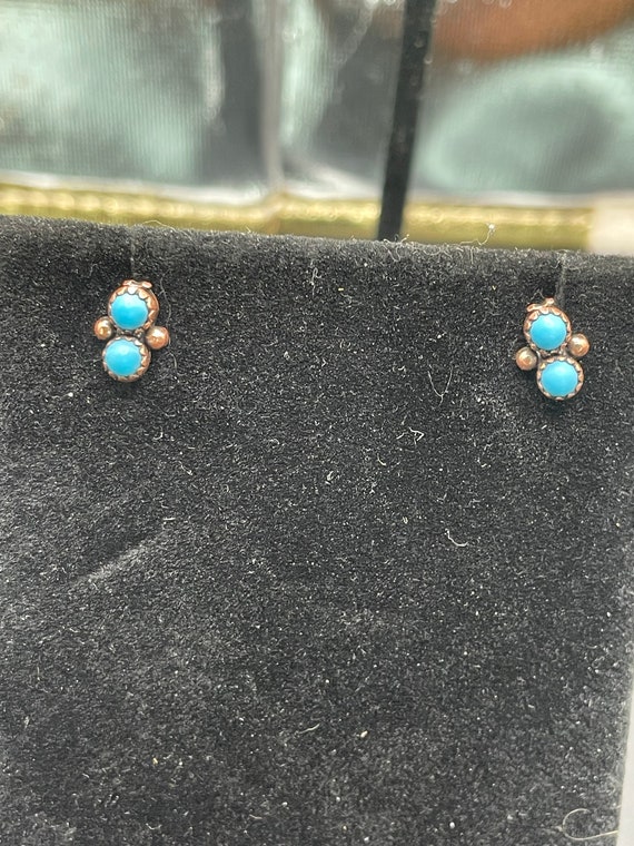 Antique turquoise native American earrings 14 kar… - image 1