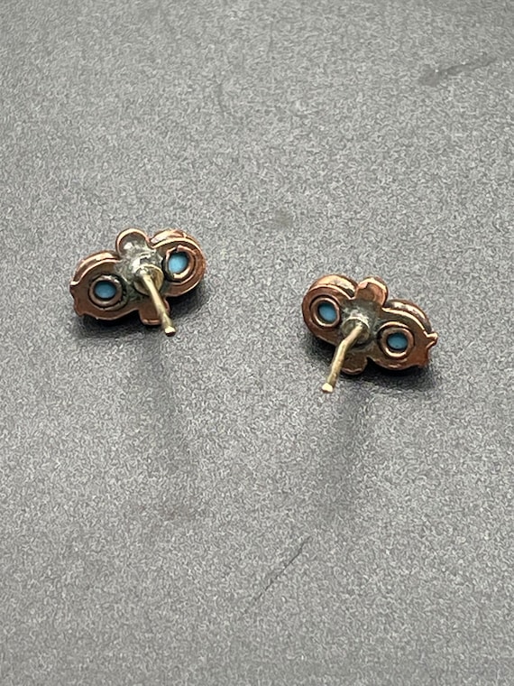 Antique turquoise native American earrings 14 kar… - image 9