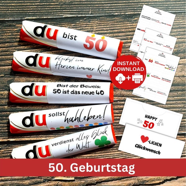 Download DU BIST 50. Geburtstag, 27 Duplo Banderolen mit Sprüchen als lustiges, kreatives Geschenk, Mann, Frau, Kollege, Kollegin, PDF-Datei