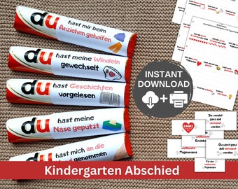 Template for a farewell gift for daycare, kindergarten, childminder, or nanny, Duplo wrappers - printable PDF template (A4)