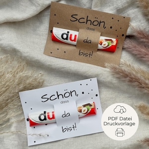 PDF-Druckvorlage mit Duplo-Banderolen ‚Schön, dass du da bist‘ – zum Ausdrucken, Basteln und Verschenken als Gastgeschenk für Hochzeit, Taufe oder Geburtstag.