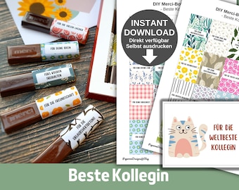 Download Merci wrappers for your BEST COLLEAGUE, perfect for chocolate, 32 thank you messages as a farewell gift, birthday present, or thank you to your loved one.