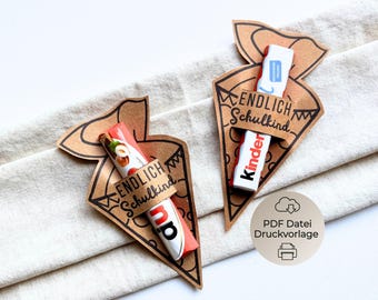 Printable template for school enrollment, school cone 2026 as a party favor, gift for starting school, money gift, Kinder bars, Duplo