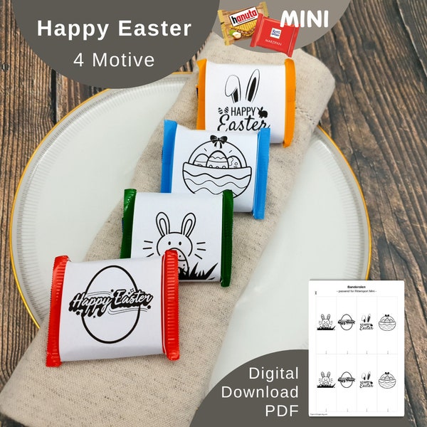 Download Ritter Sport banderole for Easter with illustrations for 2x2 mini chocolates, bunnies as table decorations, guest gifts, Easter baskets, chocolate