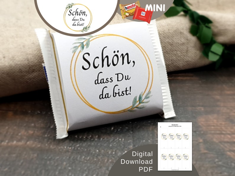 Download Banderole Schön, dass du da bist passend für Rittersport Mini, Gastgeschenk Hochzeit, Kommunion, Taufe, Konfirmation, Jugendweihe Bild 1