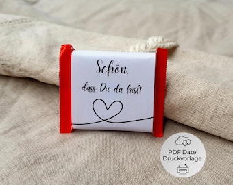 Print template banderole &quot;Nice that you are here&quot; for Ritter Sport Mini guest gift Gibe Away wedding communion table decoration minimalist