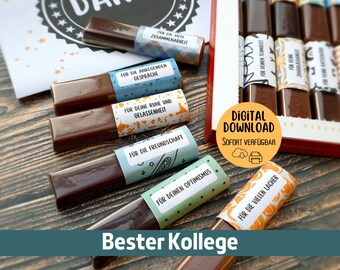 Download Merci Banderolen BESTER KOLLEGE mit Botschaften für Schoko Riegel, 32 kreative Sprüche, Geschenk Abschied, Geburtstag, Rente, Danke