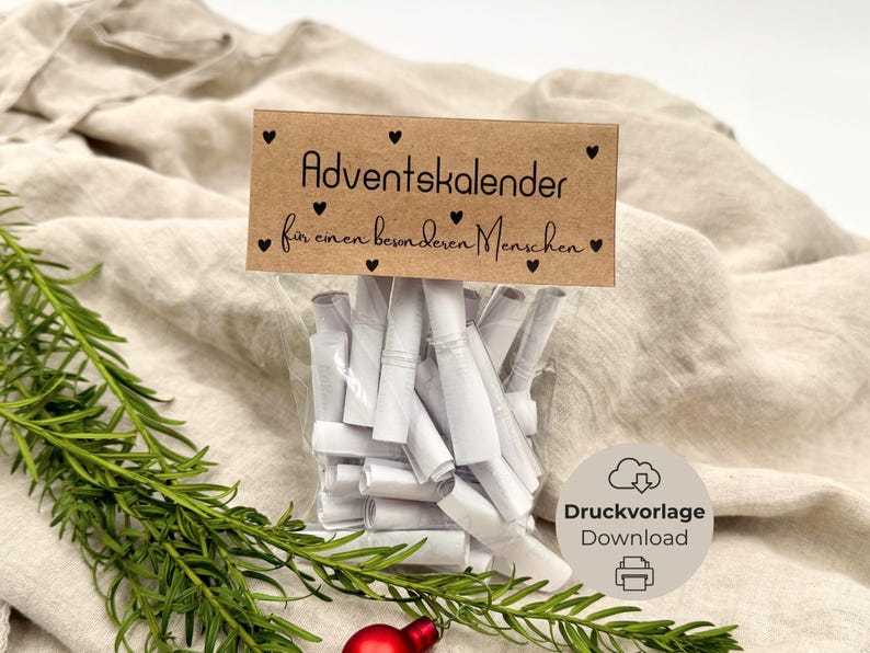 DIY Adventskalender / Instandt Download bzw. digitale Druckvorlage mit 30 Achtsamkeitssprüchen + 6 Blanko-Karten. Perfekt als liebevolles Geschenk für Mama, Freundin oder zum Selbermachen für eine achtsame Adventszeit.