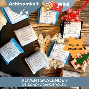 Printable Advent Calendar MINDFULNESS for making a calendar for self-care 24 banderoles for chocolate DIY Download