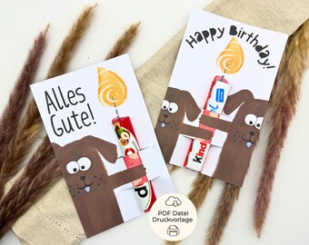Printable birthday gift template for dog lovers: funny card for Duplo & Kinder bars - chocolate wrapper for birthdays.