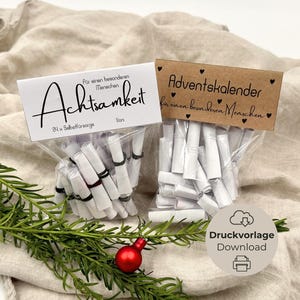 DIY Adventskalender / Instandt Download bzw. digitale Druckvorlage mit 30 Achtsamkeitssprüchen + 6 Blanko-Karten. Perfekt als liebevolles Geschenk für Mama, Freundin oder zum Selbermachen für eine achtsame Adventszeit.