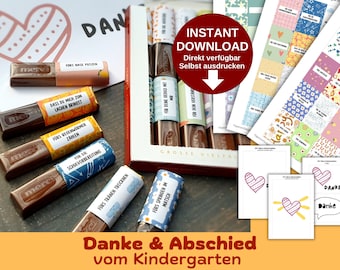 Download Merci wrappers for kindergarten teachers, suitable for chocolate, 32 personalized thank-you messages as a farewell gift.