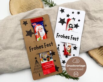 Printable Merry Christmas Chocolate on a Stick Chocolate Bar Gift Elf Money Gift, Craft Template Christmas Santa Claus PDF Download