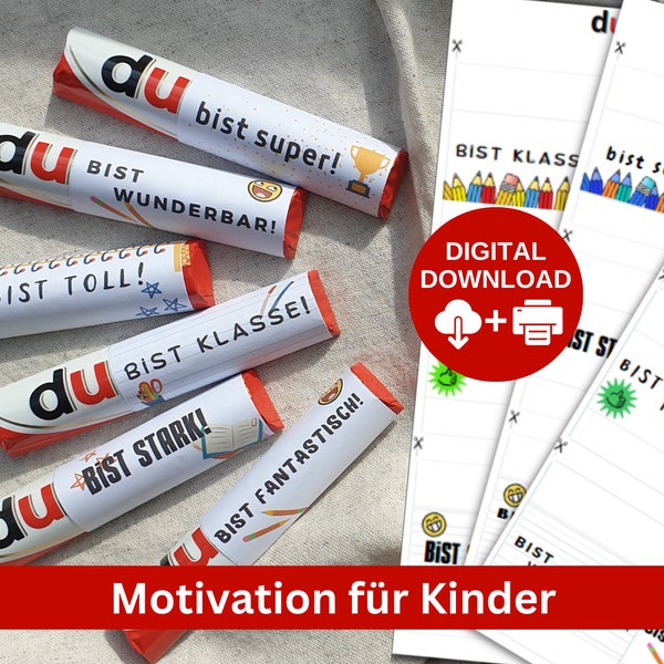 Download 27 Duplo Banderolen zur Motivation, Affirmation in Schule, Kindergarten passend für Duplo Schokoriegel, 9 Sprüche in je 3 Designs