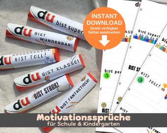 Download DU BIST Banderolen zur Motivation in Schule und Kindergarten passend für Duplo Schokoriegel, 27 Banner (9 Sprüche in je 3 Designs)