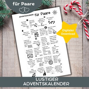Advent calendar for COUPLES, download, printable template with 24 tasks, check off, black and white, PDF, gift, Christmas idea, DIY