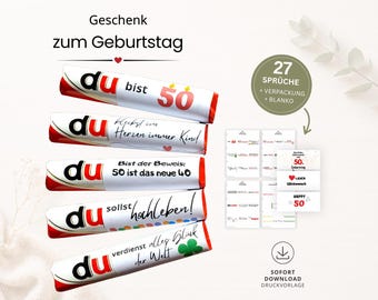 DIY 50th Birthday Gift Template - 27 "You are" Sayings Duplo Wrappers - Fun DIY Gift Idea Gift Box - Download PDF File