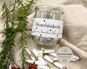 Advent calendar Mindfulness Self-care Self-love Calendar in a glass Contents Print template for printing Crafts Instant download PDF file