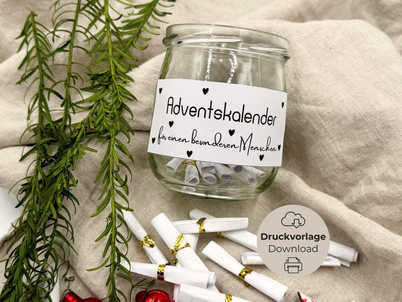 DIY Adventskalender / Instandt Download bzw. digitale Druckvorlage mit 30 Achtsamkeitssprüchen + 6 Blanko-Karten. Perfekt als liebevolles Geschenk für Mama, Freundin oder zum Selbermachen für eine achtsame Adventszeit.