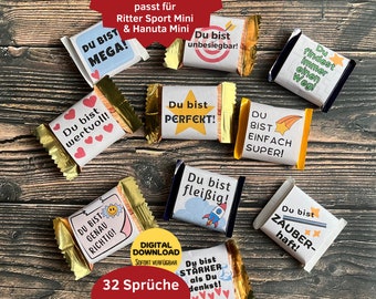 Download 32 MUT Makers for Children Affirmations Motivational Courage Maker Chocolate Wrappers for Ritter Sport Mini & Hanuta Mini School Daycare