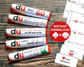 Download "YOU ARE" wrappers for a 60th birthday, 27 sayings suitable for Duplo as a fun, creative gift for men, women, colleagues (file)