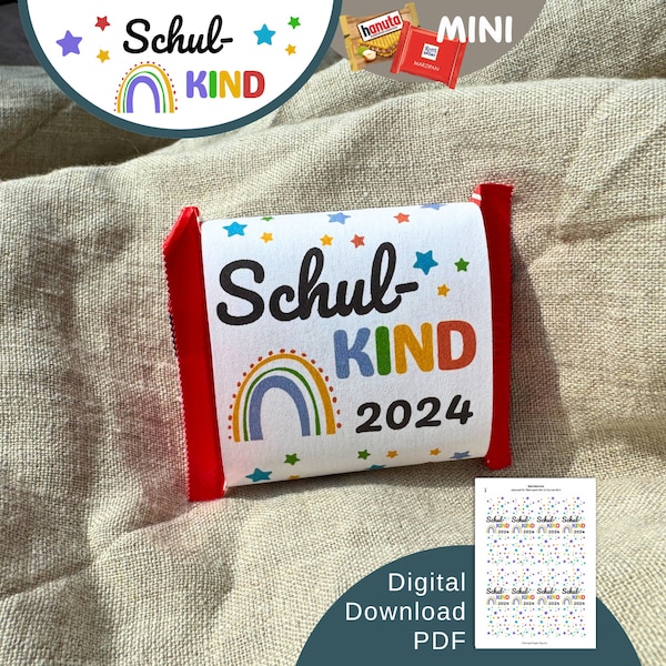 Download Banderole Schulkind 2024 mit bunten Sternen für Ritter Sport Mini & Hanuta Mini, Einschulung, Schuleinführung, Schulanfang, Deko