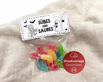 Print template Halloween bag closure 10 cm Trick or Treat party favor Halloween party Children's birthday craft template Print out Download