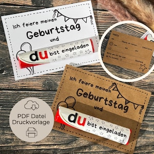 Druckvorlage Einladung Kindergeburtstag Geburtstagseinladung, PDF Datei für Duplo Riegel, Du bist eingeladen, Bastelvorlage zum Ausdrucken