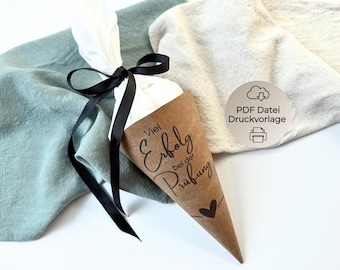 Print template Mini school cone encouragement "Good luck with the exam" PDF craft template to print out exam Abitur university lucky charm