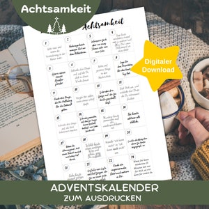 Adventskalender ACHTSAMKEIT, PDF zum Drucken, 24 Sprüche mit Achtsamkeitsübungen, Selbstfürsorge, Geschenk, Selbstliebe