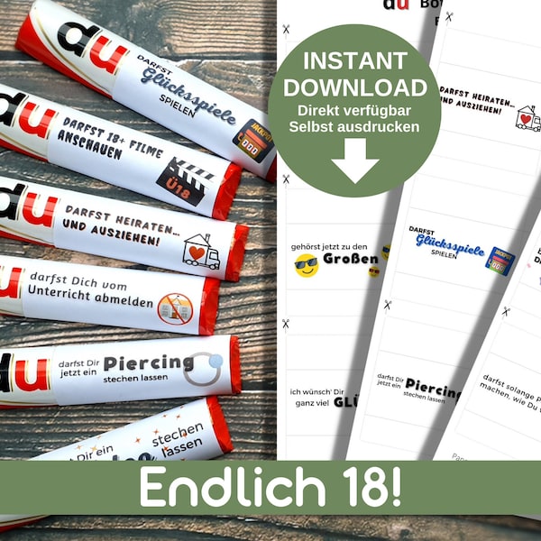 Download YOU ARE berichten EINDELIJK 18!, 27 chocolade banderollen geschikt voor Duplo als leuk en creatief cadeau voor volwassen worden