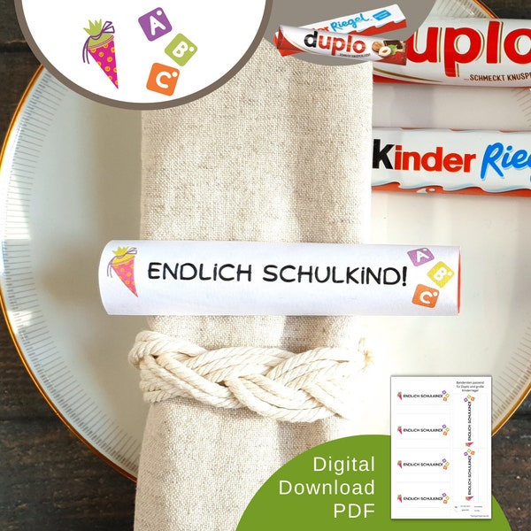 Download banderole "Finally a school child" suitable for Duplo, large children's bars as a guest gift, decoration for school introduction, back to school, 1st grade