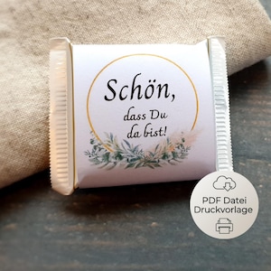 Plantilla de impresión banderola “¡Qué bueno que estés aquí!” Para Ritter Sport Mini como regalo de invitado, obsequio, decoración de mesa, boda, bautizo, comunión PDF
