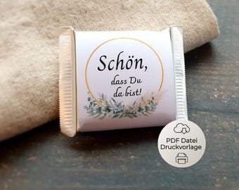 Banner "It's great that you're here!" to print out for Ritter Sport Mini as a party favor, table decoration, wedding, confirmation, communion
