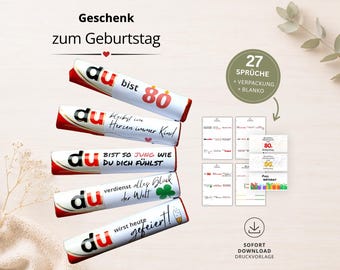 DIY Gift Template for an 80th Birthday - 27 "You are" Sayings Duplo Wrappers - Fun DIY Gift Idea Gift Box - Download PDF File
