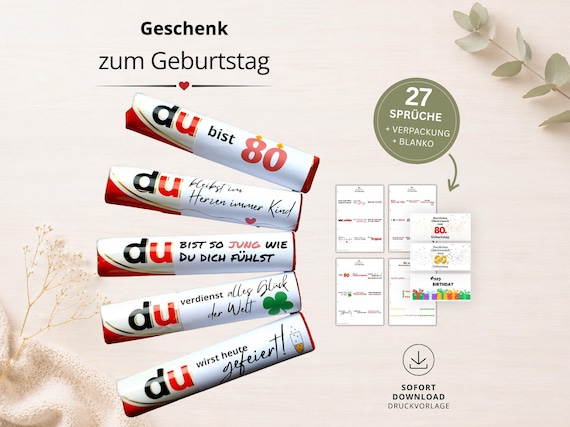 Vorlage DIY Geschenk zum 80. Geburtstag - 27 Du bist Sprüche Duplo Banderolen – lustige DIY Geschenkidee Geschenkbox - Download PDF Datei