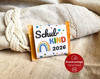 School start gift, banderole for schoolchild 2026 with colorful stars for Ritter Sport Hanuta Mini for starting school, back to school PDF file