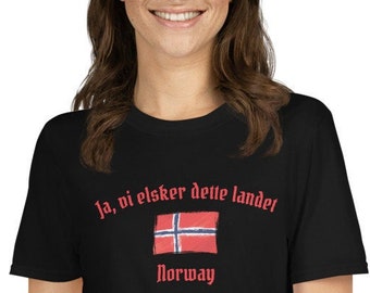 Norwegian tee, Ja vi elsker dette landet, Yes we love this country, Norwegian national anthem, patriotic Norwegian tee, gift for Norwegiann