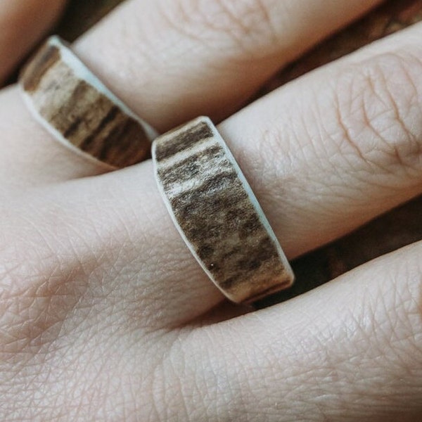 Natural Bearded Antler Rings, Ethical ring, Forest core, Nature band, Handmade rings, Natural ring, Hand crafted rings,