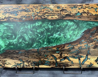 Pecan with Iridescent Emerald Resin