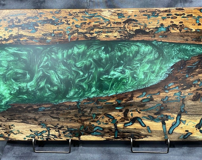 Pecan with Iridescent Emerald Resin