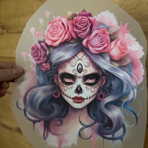Iron-on picture, skull, skull, lady, La Catrina