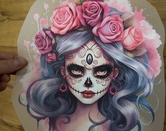 Bügelbild, Skull, Totenkopf, Lady, La Catrina